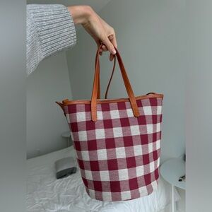 Mansur Gavriel Canvas Circle Bucket Bag - Flamma/White